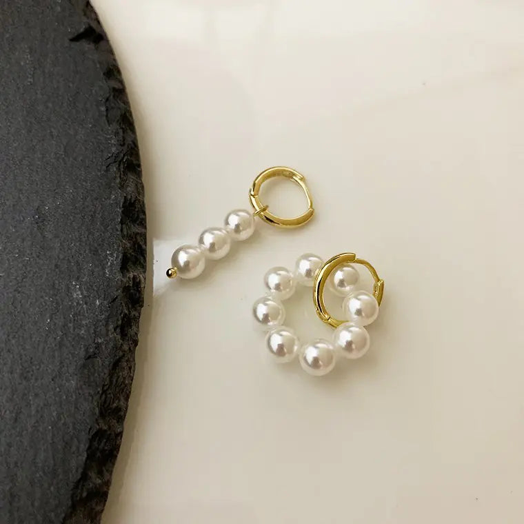 Asymmetric Metal Circle Pearl Earrings for Women