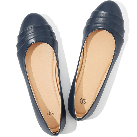 Comfortable Flats Shoes. Womens Black Leather Work Round Toe Shoes