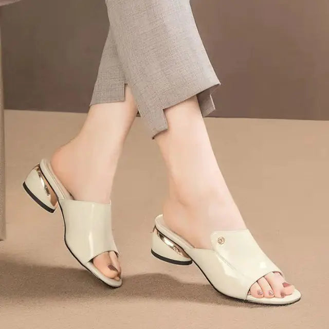 Comfortable Red PU Leather Heels Slides for Women