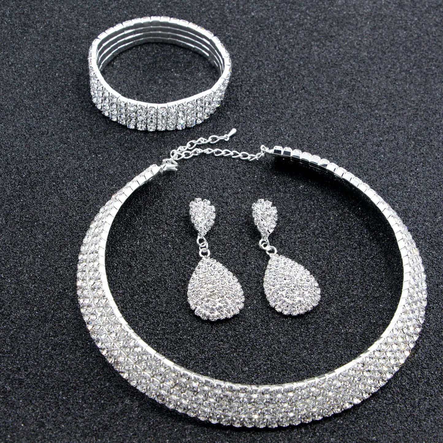 Bridal Jewelry Set with Crystal Necklace, Bracelet, Earrings