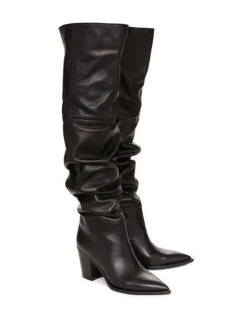 Women’s Leather Over The Knee Boots with Thick Heels