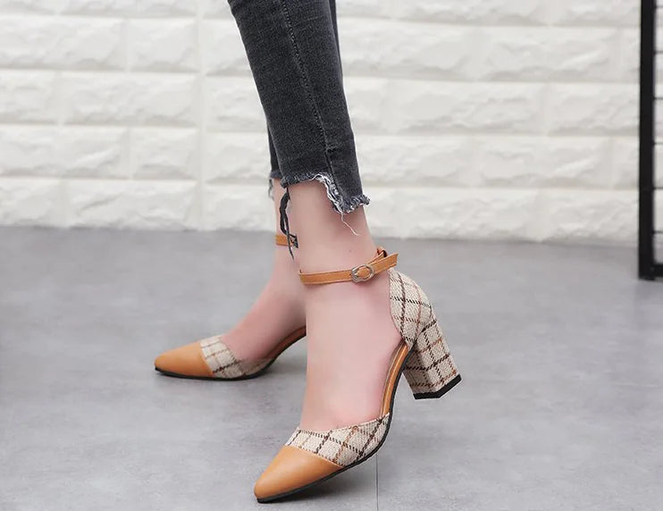 Color-Block Buckle High Heels for Women