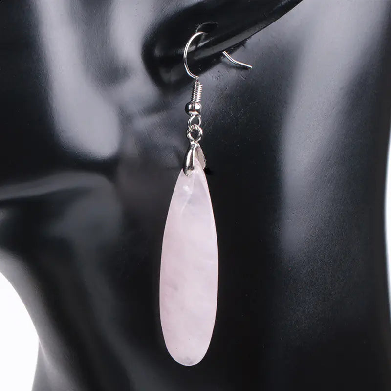 Natural Gemstone Long Geometric Drop Earrings for Women
