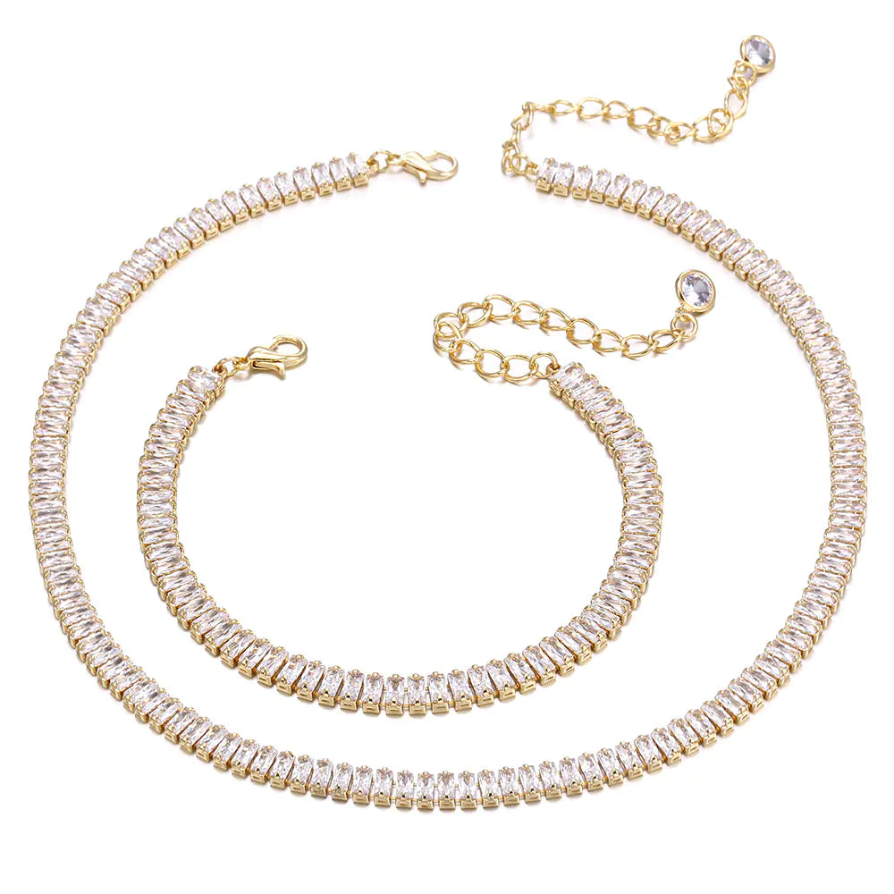 Gold Rhinestone Choker Necklace and Bracelet Set for Women