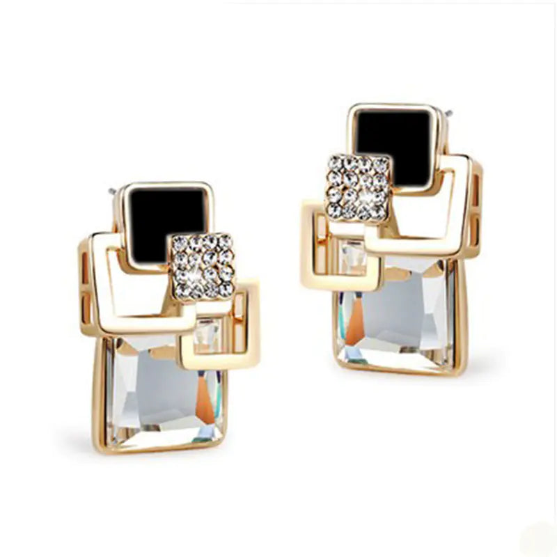 Korean Style Square Crystal Earrings for Women