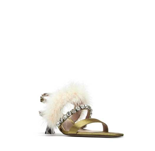 Crystal Feather Satin Women's High Heels Sandals