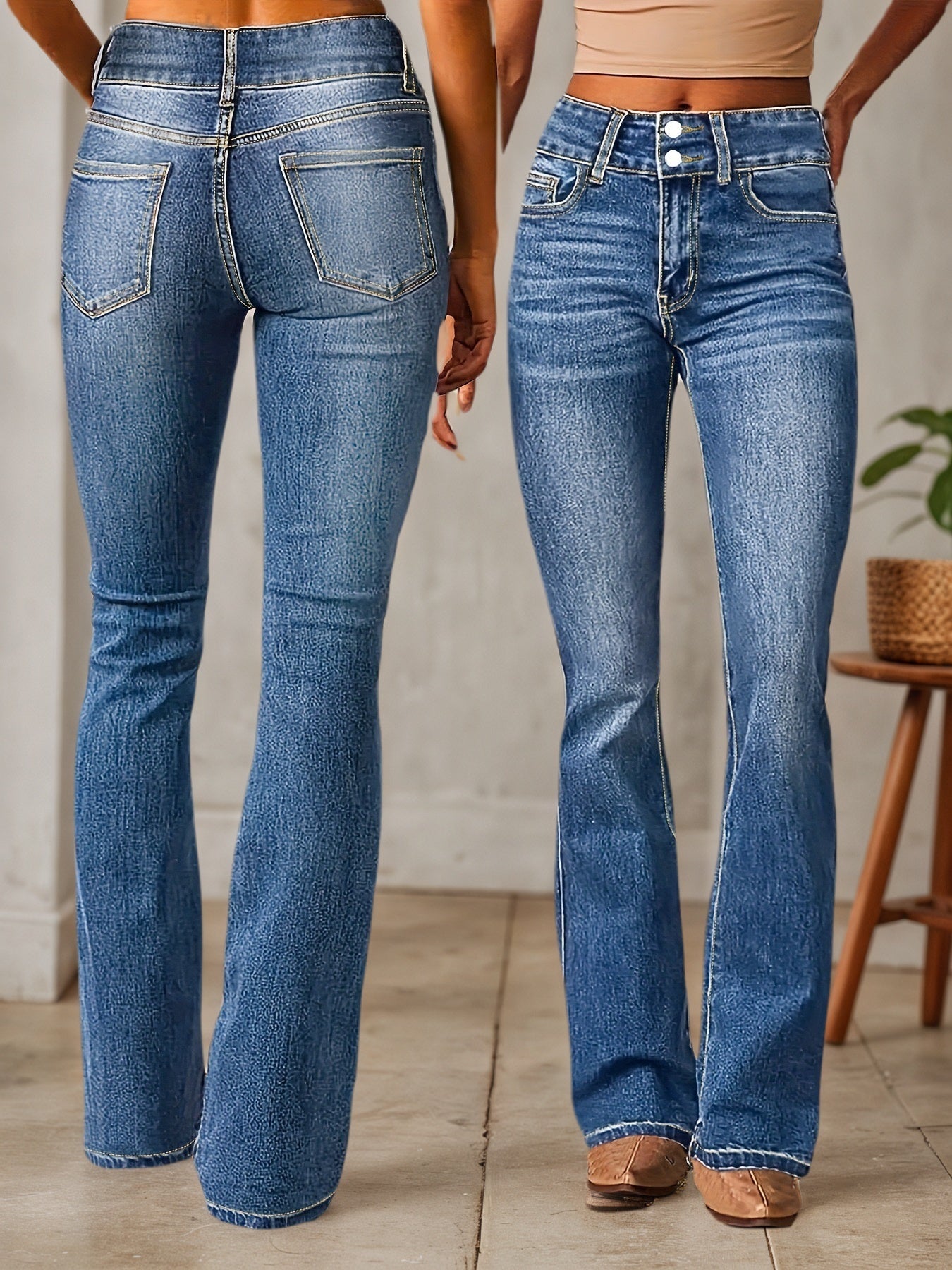 New Women's Denim High Waisted Pants. Micro Flared Jeans