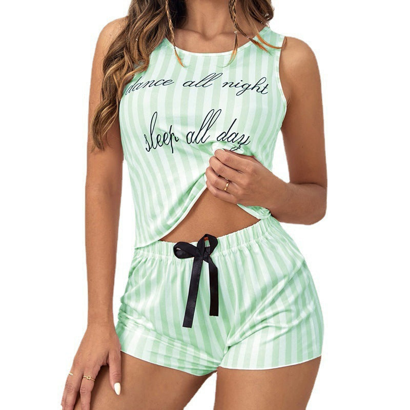 Summer Women's Printed Tank Top and Shorts Pajama Set