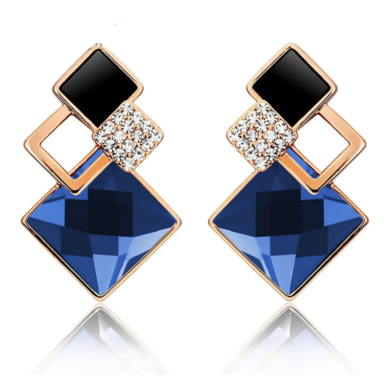 Korean Style Square Crystal Earrings for Women