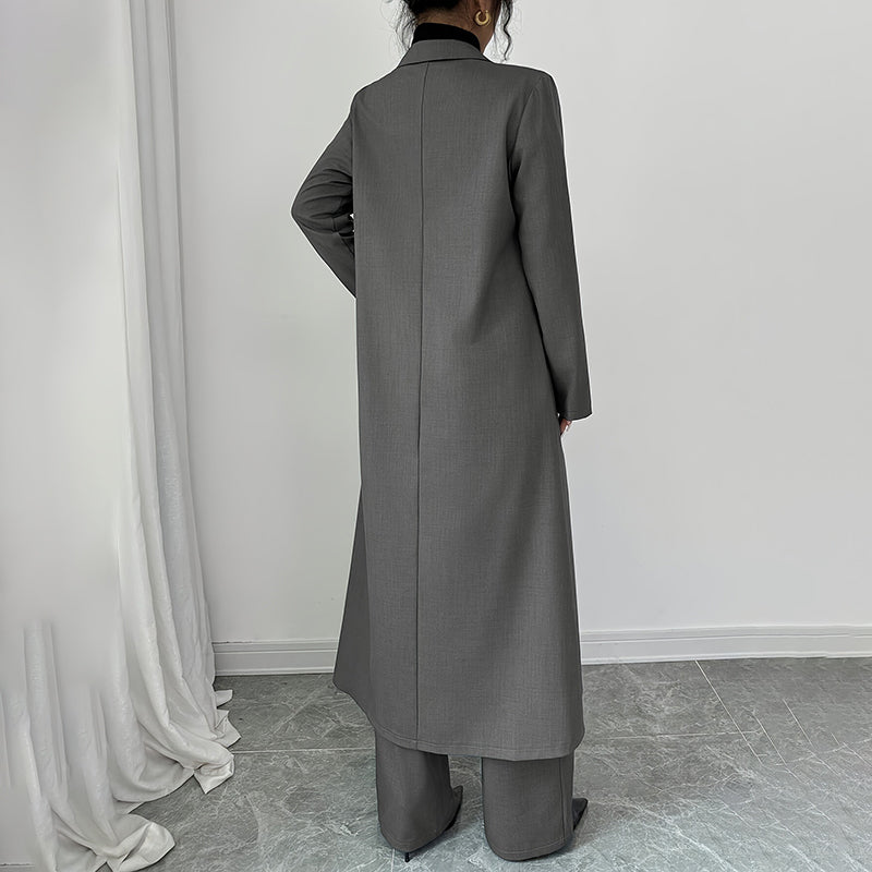 Women's 2 Piece Suit Set. Long Blazer Jacket And Straight Leg Pants, Business Formal Office Outfits For Work, NO Lining