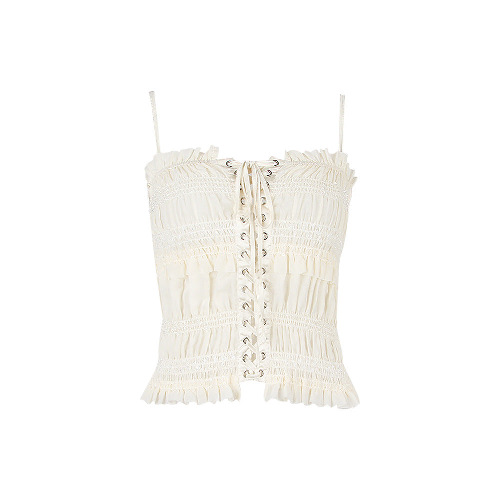 Summer blousesWomen's Crop Top with Ruffled Hem and Spaghetti Straps