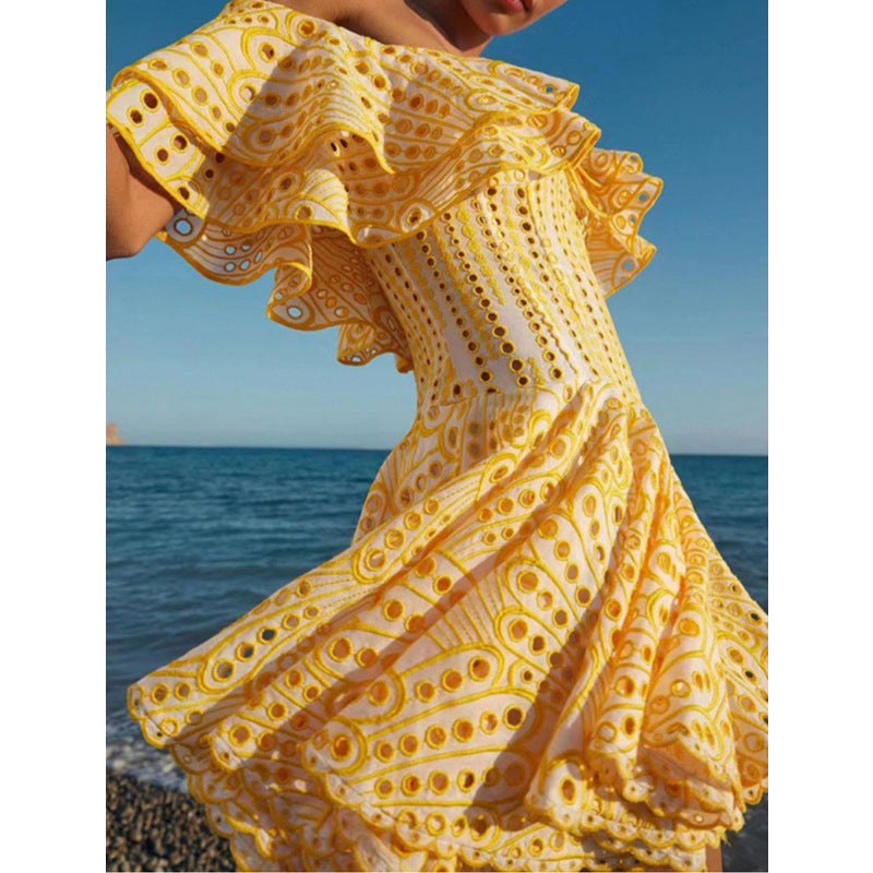 Sweet Sexy Off-Shoulder Ruffled Embroidered Dress