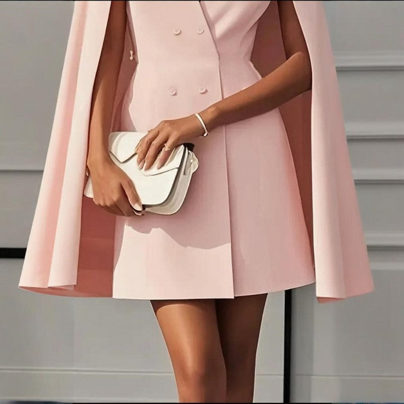 Women's Elegant Solid Color V Neck Cape Blazer Dresses. Spring & Summer Party Banquet Outfit