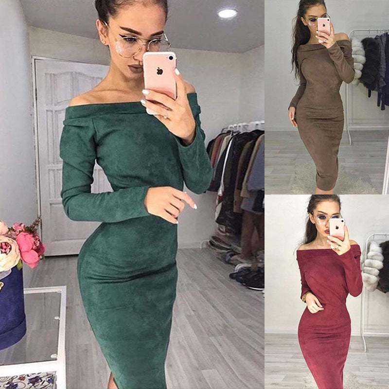 Solid Color Long Sleeve Bodycon Dress