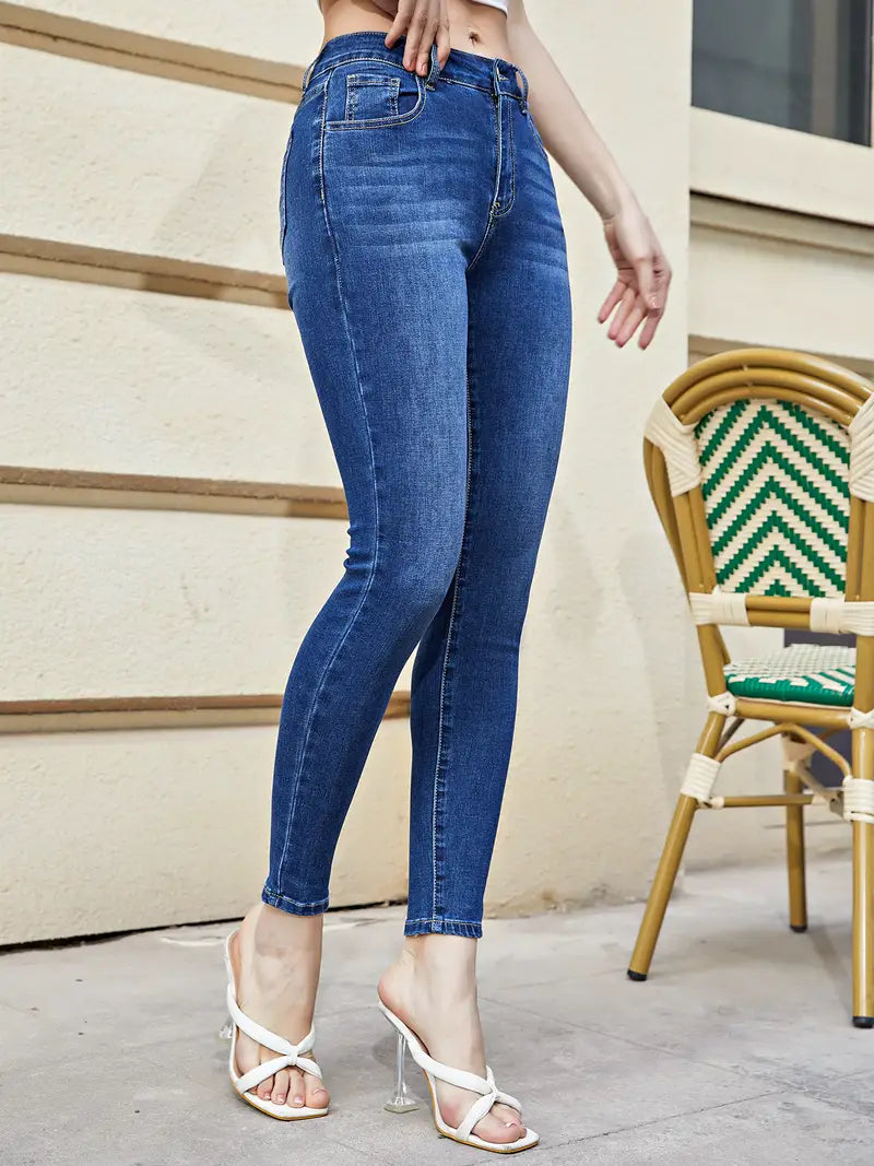 Dark Blue Slim Fit Cropped Denim Pants for Women