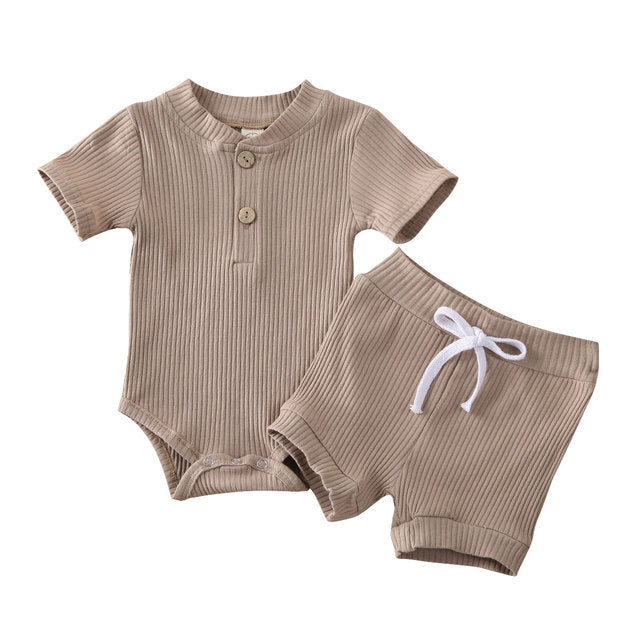 Baby Summer Outfits Set - Short Sleeve Bodysuit & Shorts