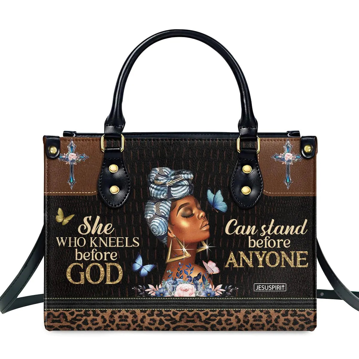 Jesus Spirit Leather Handbags For Women - Bible Religious Bag - Christian Gifts For Women (Black Women Medium)