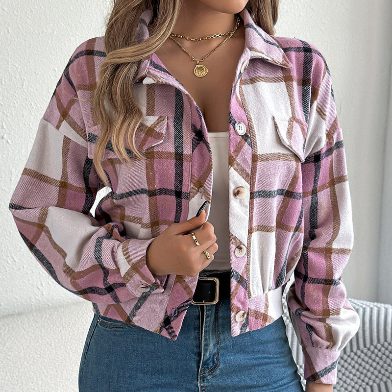 Womens Button Down Shirts. Long Sleeve Plaid Jackets, Business Casual Blouse Top