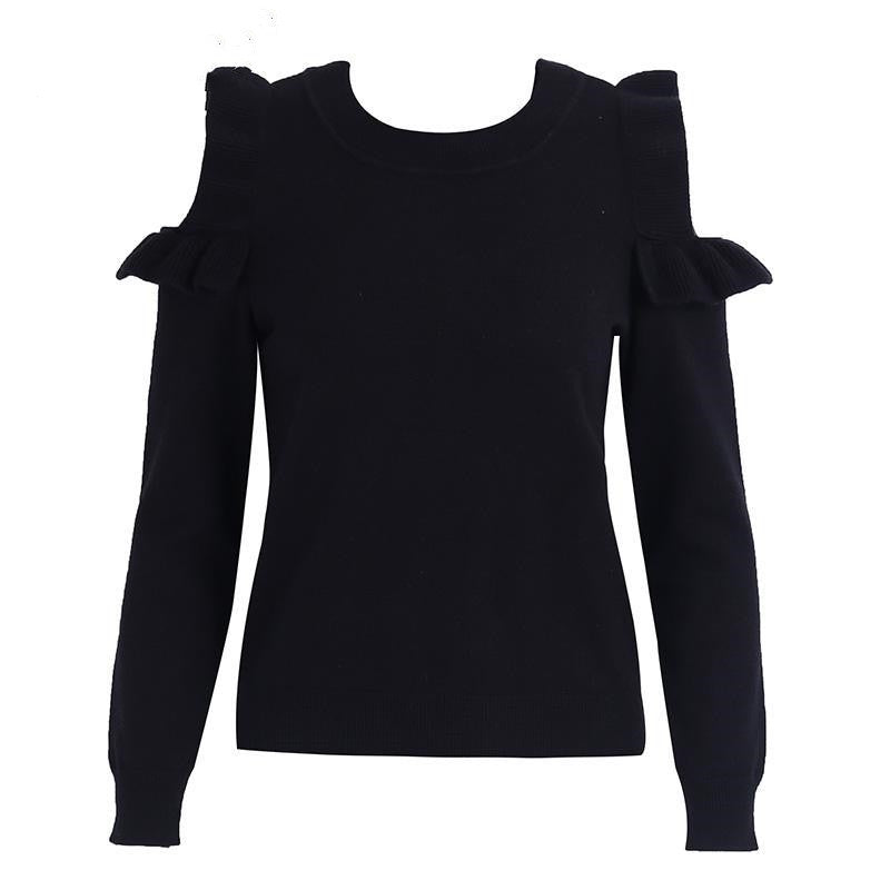 Off-Shoulder Ruffled Knit Sweater
