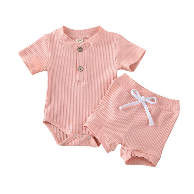 Baby Summer Outfits Set - Short Sleeve Bodysuit & Shorts