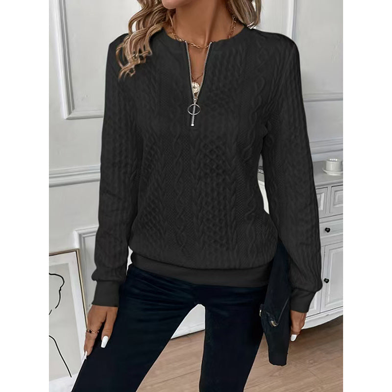 Women's Textured Half Zip Pullover Tops. Casual Long Sleeve Crewneck Sweatshirts