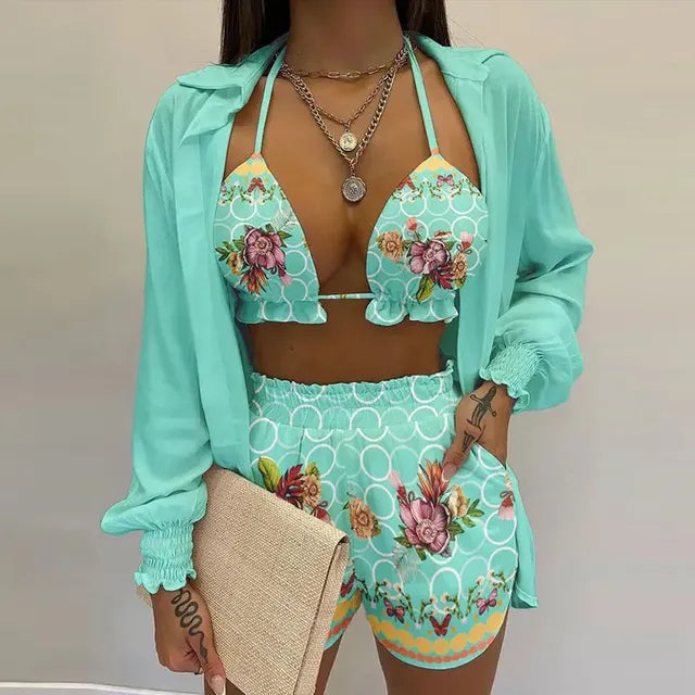 Summer Women's Sexy Three-Piece Beach Outfit