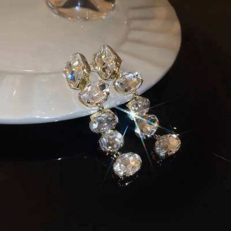French Style Long Rhinestone Earrings for Women