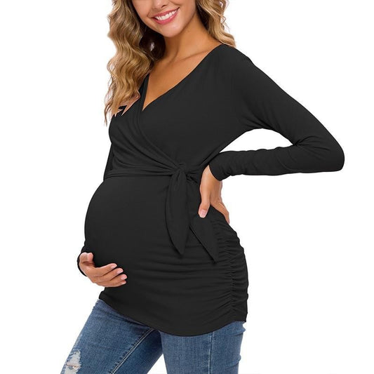 Long Sleeve V Neck Maternity Blouses and Tops