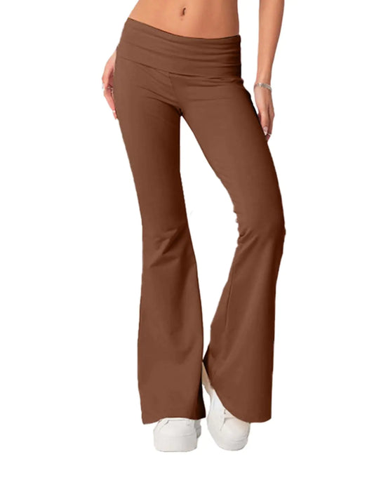 Flare Leggings for Women. Skinny Fold Over Bootcut Yoga Pants, Low Rise Sweatpants