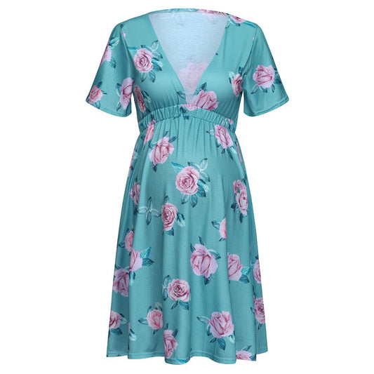 Floral Waist-Cinching Dress for Maternity Wear