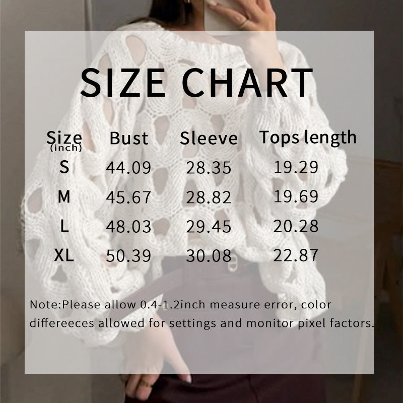 Womens Crewneck Elegant Soft Sweater. Long Sleeve Hollow Out Crochet Knit Pullover Tops