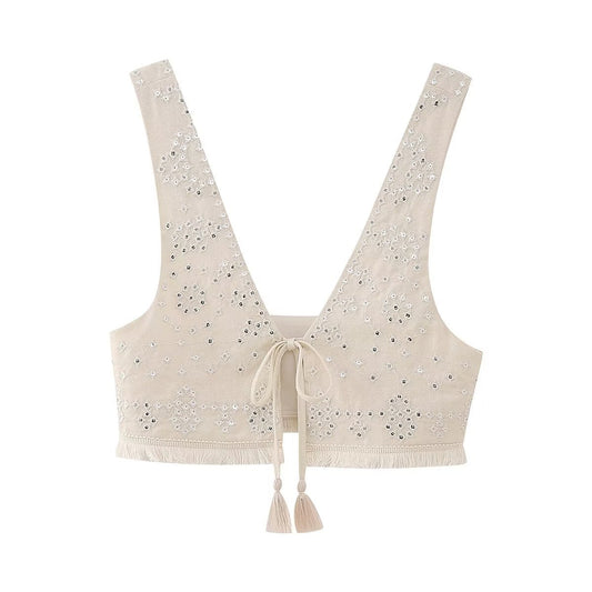 Summer Women's V-Neck Embroidered Lace Tank Top
