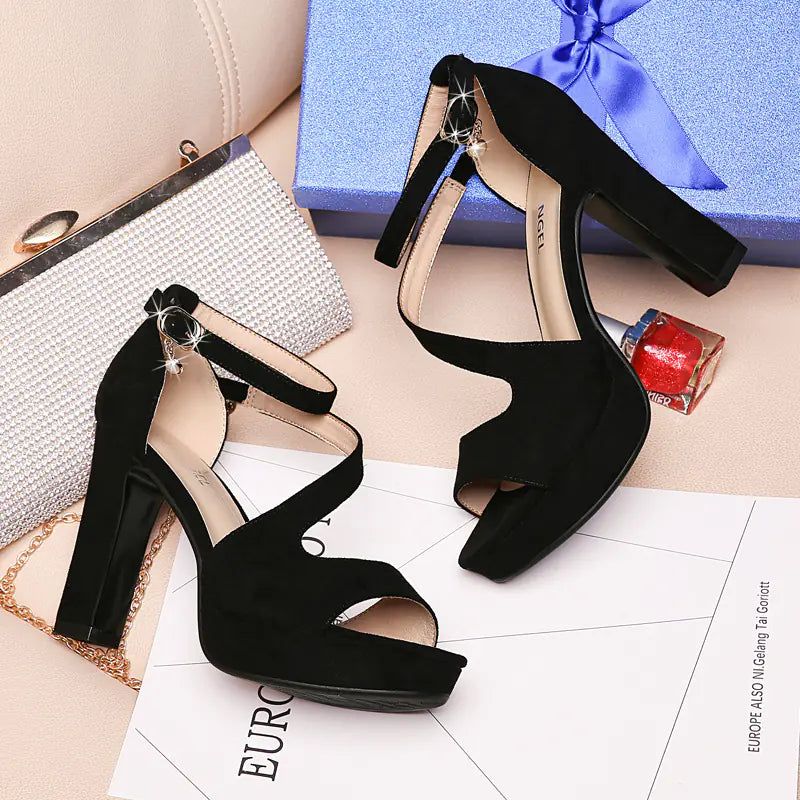High Heels with Thick Sole and Waterproof Design