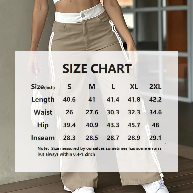Women's Striped Straight Leg Pants. Button Zip With Pocket, Casual Trousers For Spring And Fall