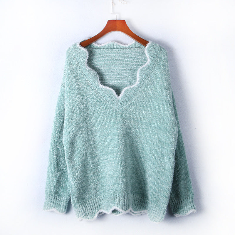 V-Neck Pullover Sweater, Knit Casual Tops, Multi-Color