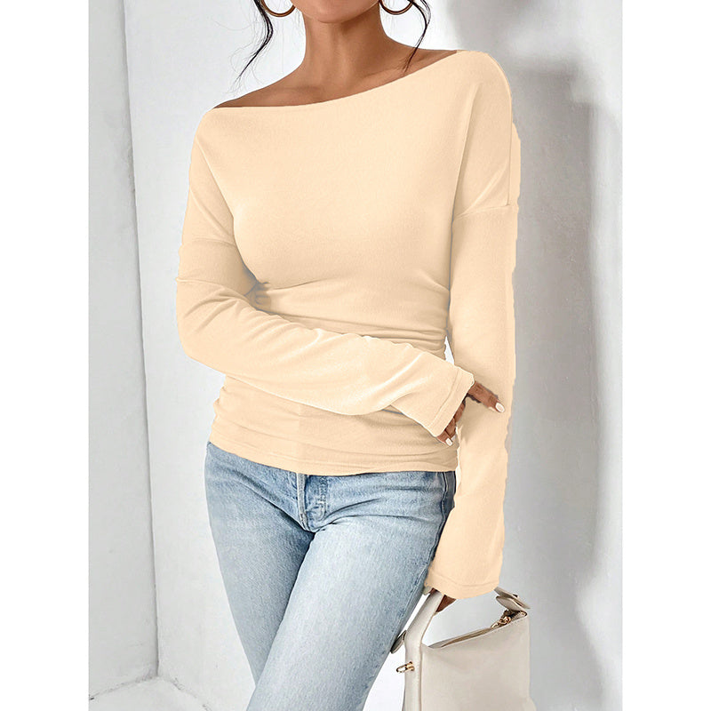 Women's Off The Shoulder Long Sleeve Tops. Going Out Casual Trendy Ruched Slim Fitted blouses