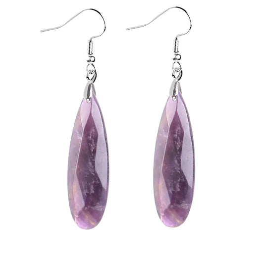 Natural Gemstone Long Geometric Drop Earrings for Women