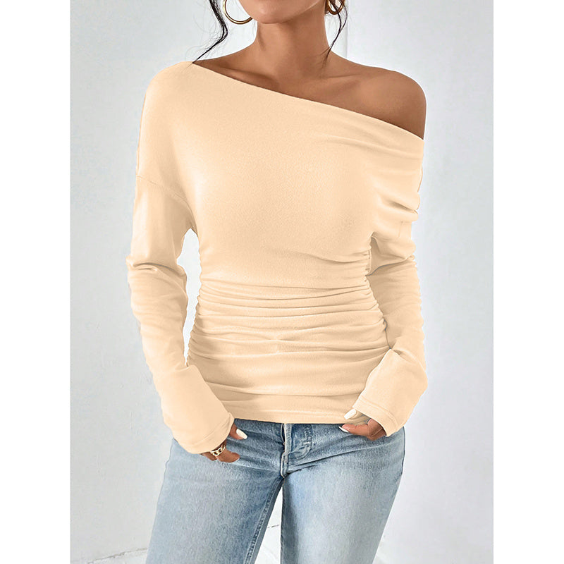 Women's Off The Shoulder Long Sleeve Tops. Going Out Casual Trendy Ruched Slim Fitted blouses