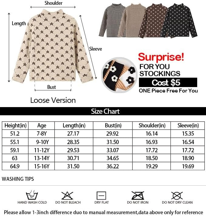 Girls Boys Pattern Half Turtleneck Sweaters. Kids Warm Long Sleeve Knit Pullover Tops Unisex 5-14 Years