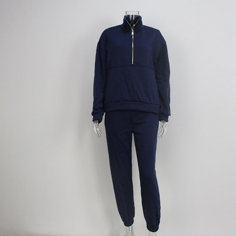 Zip Neck Long Sleeve Sweatshirt & Slim Fit Pants Set - 2 piece Sporty Streetwear women Outfit For Fall & Winter