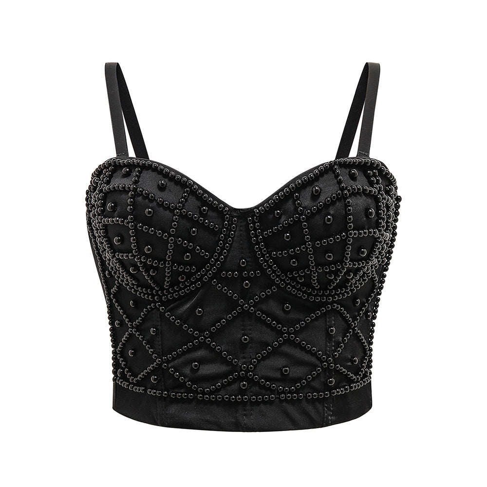 Sleeveless Sexy Women's Tank Top with Padding and Beads