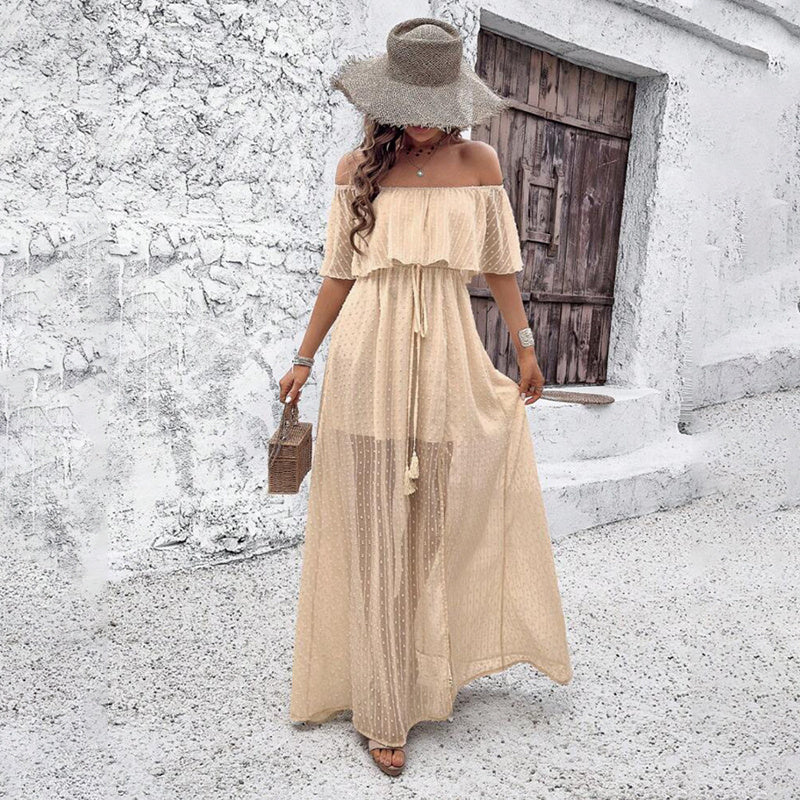 Womens Off The Shoulder Ruffle Party Dresses. Side Split Beach Maxi Dress