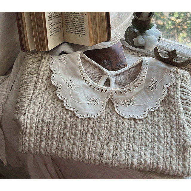 Baby Girl Lace Peter Pan Collar Thick Knit Tops