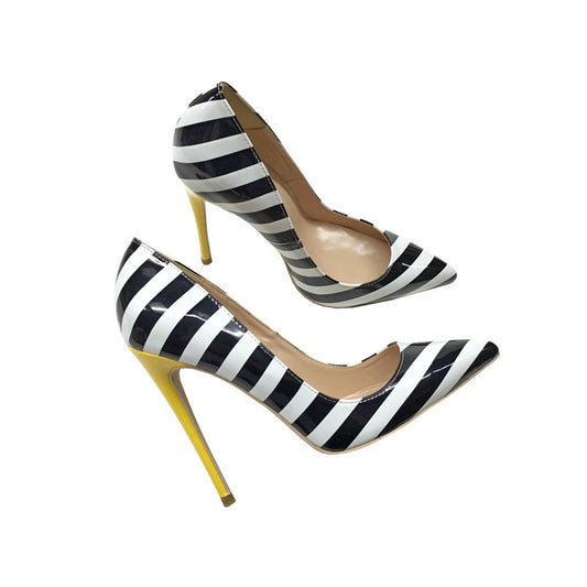 Striped Pointed Toe Stiletto High heels. Women pumps.