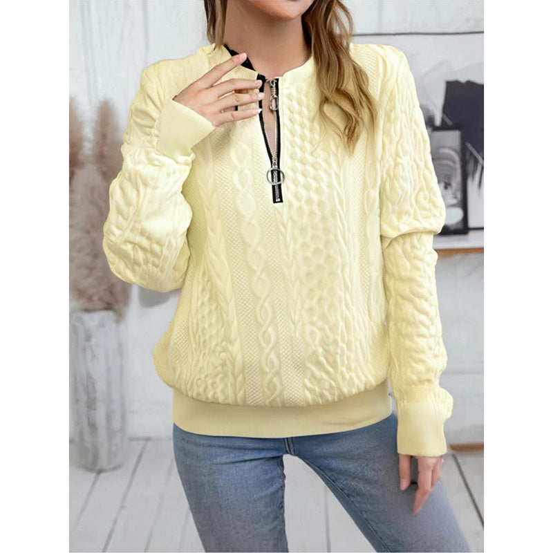 Women's Textured Half Zip Pullover Tops. Casual Long Sleeve Crewneck Sweatshirts