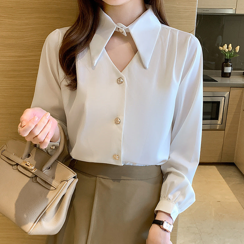 V-Neck Satin Blouse with Unique Design for Women