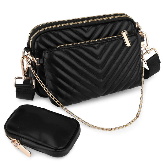 Vegan Leather Quilted Fashion Shoulder Purse - Fanny Pack Belt Crossbody Bag for Travel Hiking with Detachable Pouch & Adjustable Strap