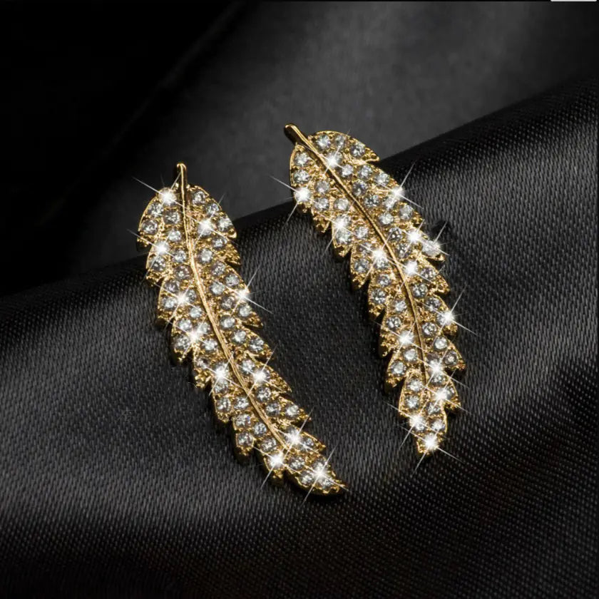 Fashionable Leaf Earrings with Zirconia for Women