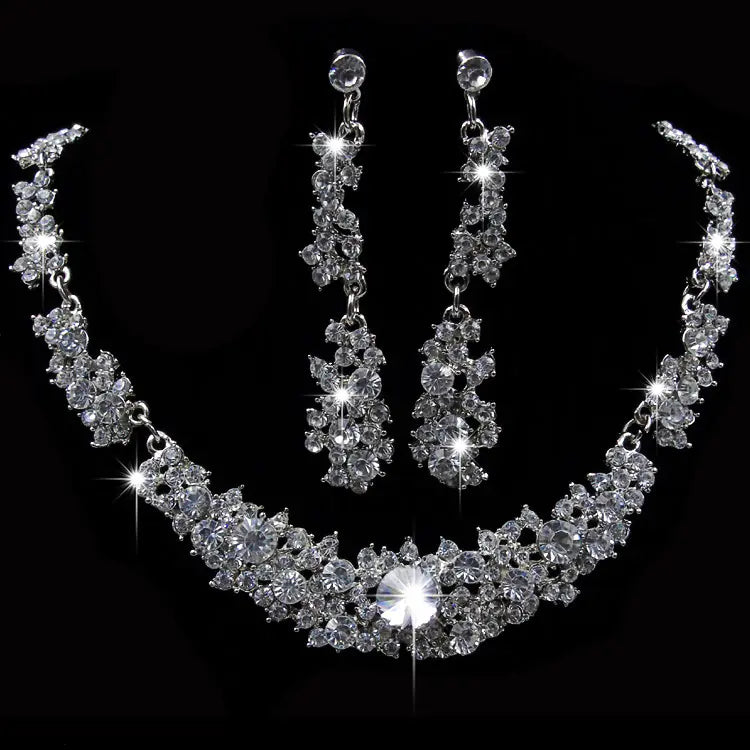 Bridal Jewelry Set: Earrings & Necklace with Diamonds