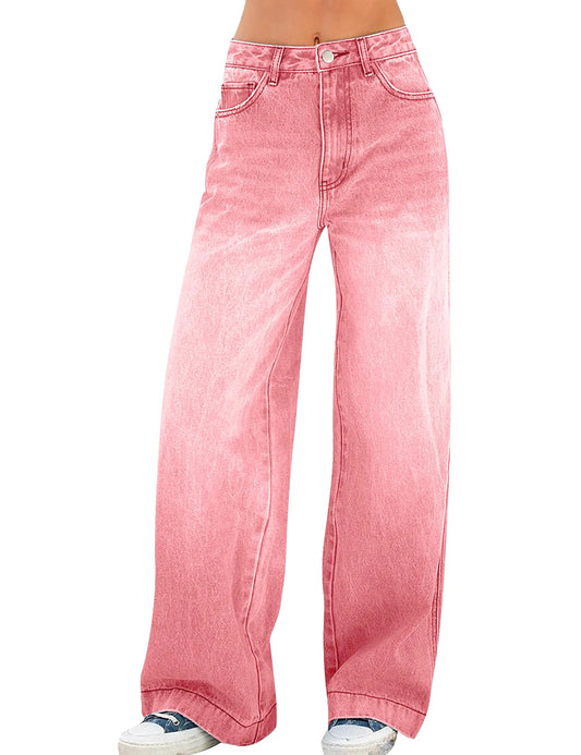 Wide Leg Baggy Jeans for Women. Loose Boyfriend Denim Pants Pink Size 4